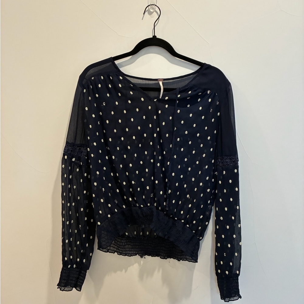 Free People Navy and White Boxy Blouse
